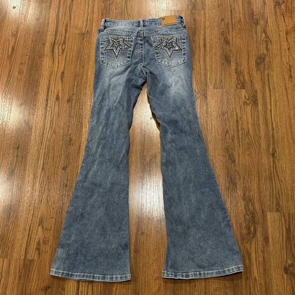 Austin Landing Jeans Junior Womens 3 Rhinestone Star Pockets Western Flare Rodeo - Picture 8 of 11